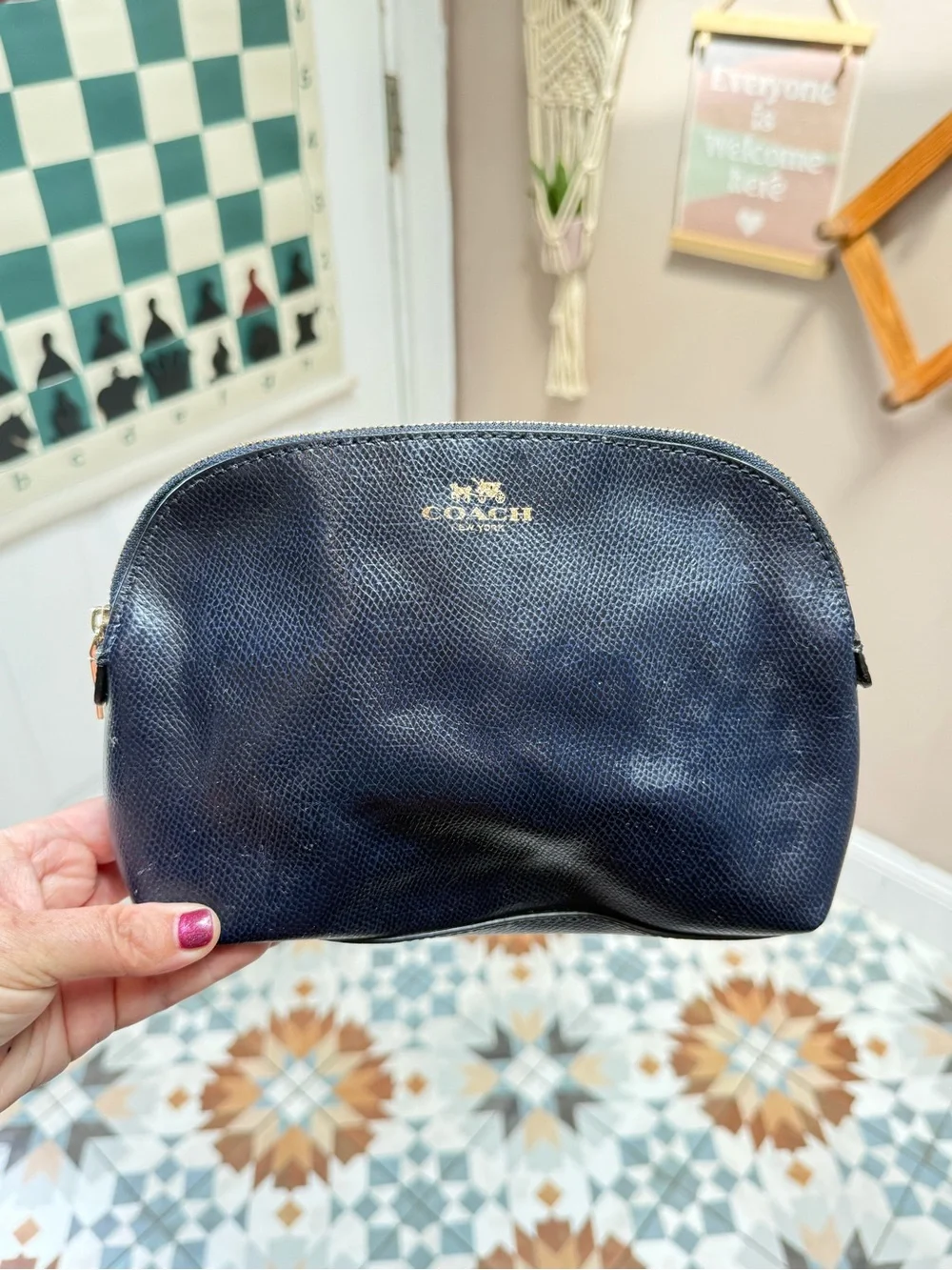 Vintage Coach Navy Cosmetic Leather Case 17!